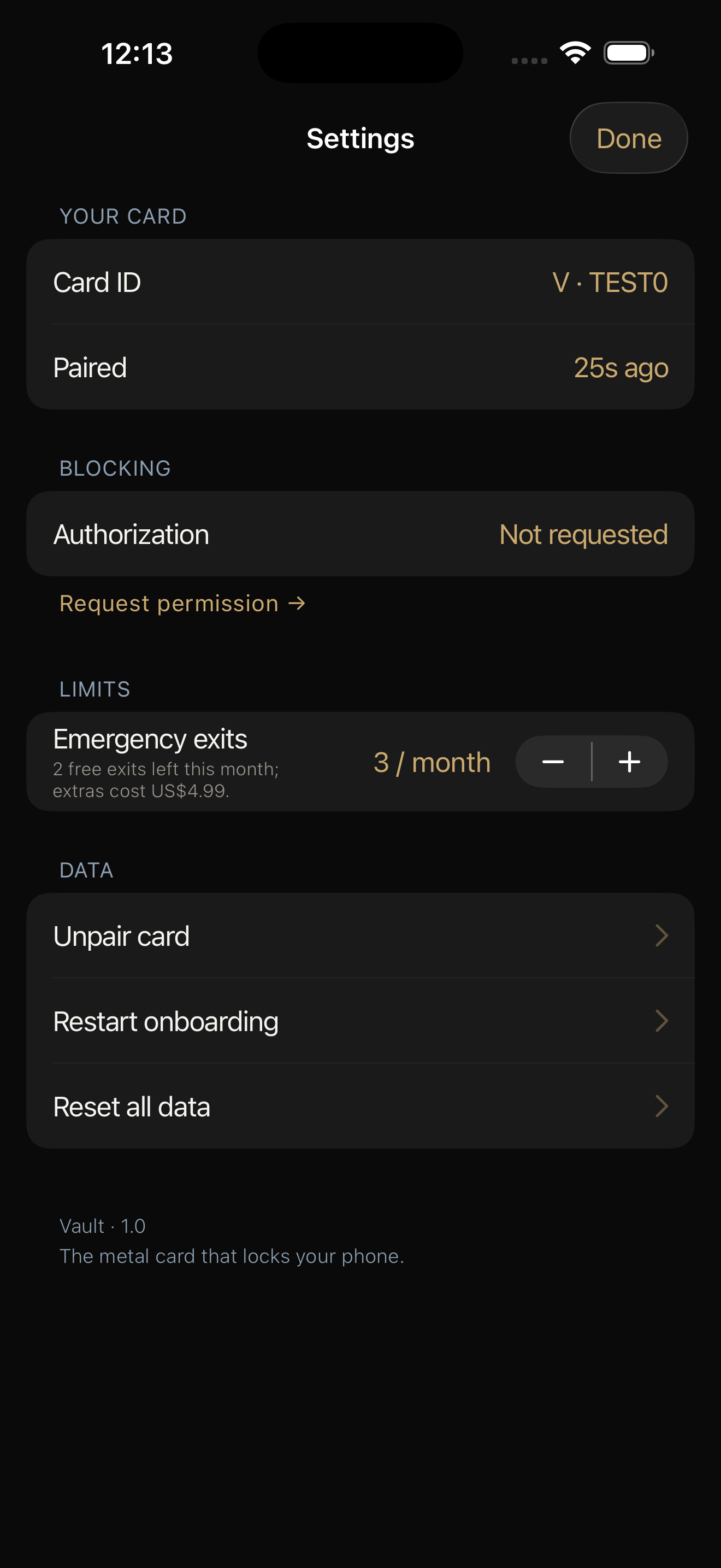 Card settings and emergency exits
