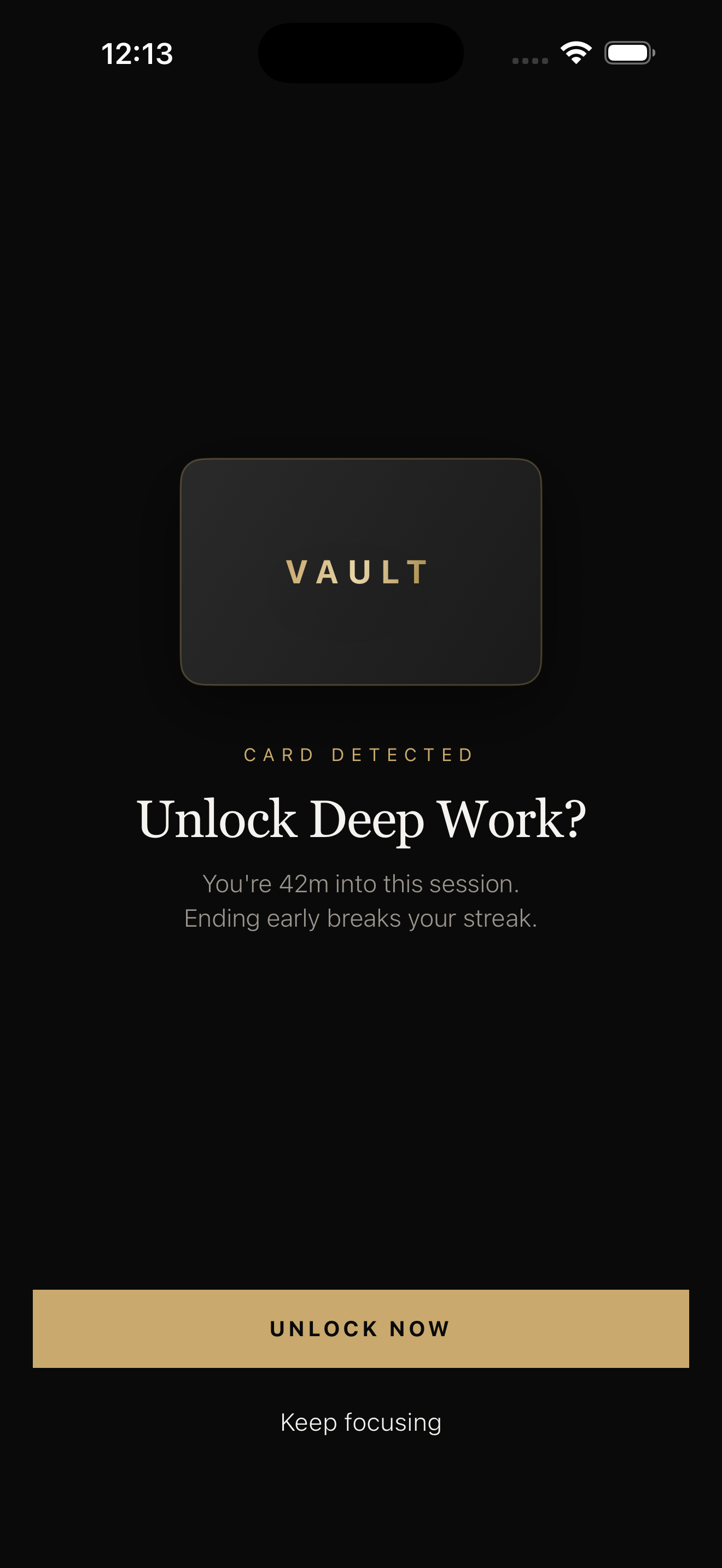 Unlock prompt: tap card to end session